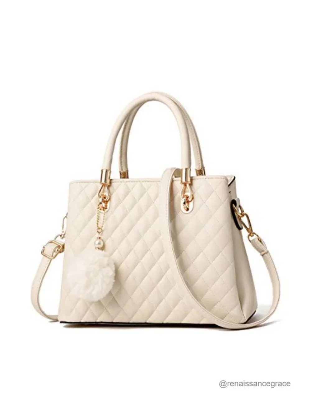Womens PU Leather Top Handle Satchel Handbag with Diamond Quilted Pattern and